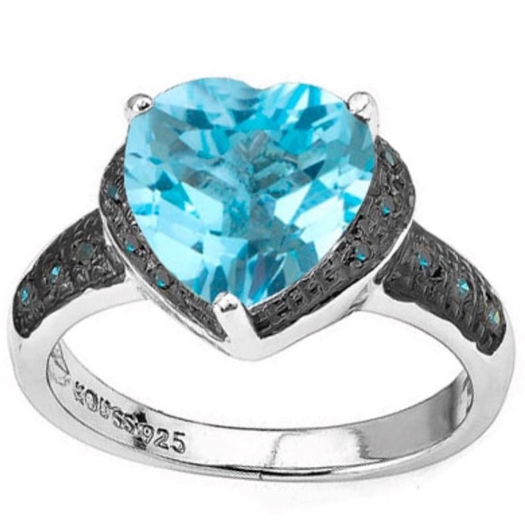 Rare Blue Diamond and blue topaz ring - Picture 2 of 5